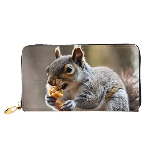Süßes Eichhörnchen-Geldbörse aus langem Leder, große Geldbörse aus weichem PU-Leder für Damen mit mehreren Kartenfächern, Handytasche und Münzbörse mit Reißverschluss, stilvolle Clutch mit Handykarten von Anceky