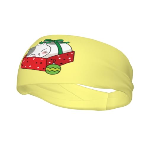 Süßes Stirnband mit der Aufschrift „Frohe Weihnachten, Katze, die in einer Geschenkbox schläft, für Herren und Damen, rutschfest, feuchtigkeitsableitendes Sport-Schweißband für Fitnessstudio, Basketba von Anceky