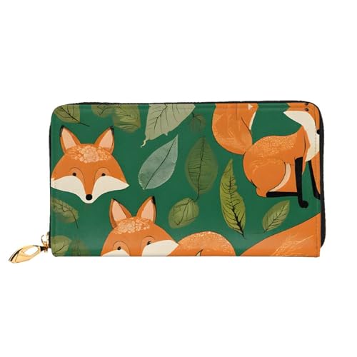 Süßes langes Lederportemonnaie mit Tier-Fuchs-Blume, große Kapazität, weiches PU-Leder-Portemonnaie für Damen mit mehreren Kartenfächern, Handytasche und Münzbörse mit Reißverschluss, stilvolle Handy- von Anceky