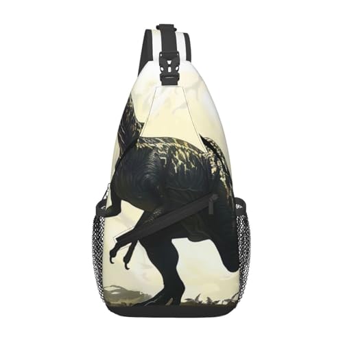 Velociraptor Dinosaurier Bedruckte Sling-Brusttasche für Männer und Frauen, lässiger Crossbody-Sling-Rucksack, Schultertasche für Schule, Wandern, Camping, Reisen, Schwarz, Einheitsgröße, Wanderrucksa von Anceky