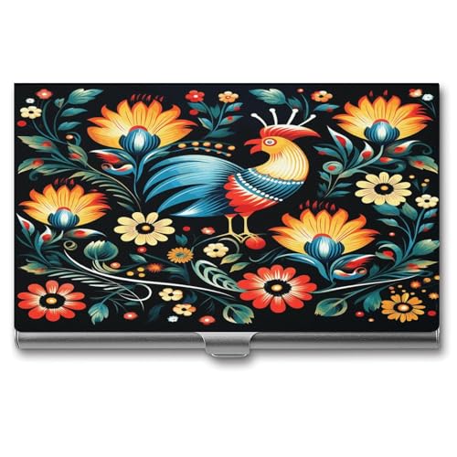 Visitenkartenetui, Schnallen-Stil, geschlossener Visitenkartenhalter aus Metall, aufgedrucktes polnisches Volkskunstmuster, schmale Geldbörse, Namenskartenhalter für Visitenkarten, Herren und Damen von Anceky