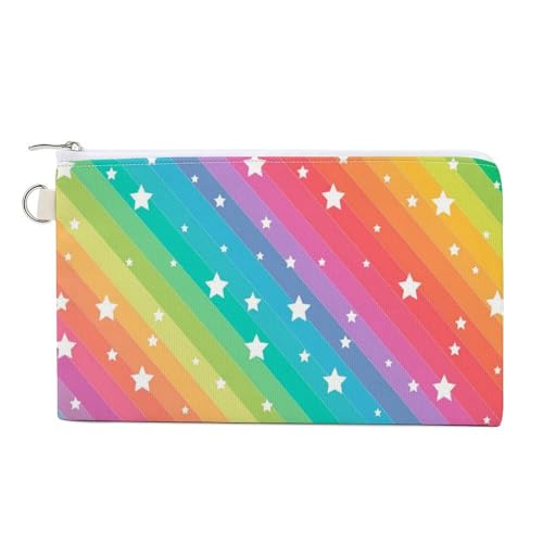 Weiche Clutch, Damenhandtasche, Canvas, Reißverschluss, Make-up-Tasche, Geldbörse für Kreditkarten, Münzen, Scheine, Crash, 19,8 x 11,7 cm, Druck: Nahtlose weiße Sterne auf Regenbogen, bunte Linien un von Anceky