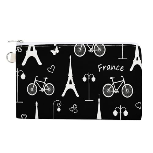 Weiche Clutch, Damenhandtasche aus Segeltuch mit Reißverschluss, Kosmetiktasche, Geldbörse für Kredit-, Münz- und Geldscheine, Crash 7,4 x 4,6 Zoll, Aufdruck: Weiß, Eiffelturm, Fahrrad, Paris, Frankre von Anceky