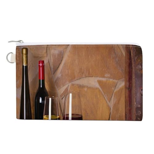 Weiche Clutch, Damenhandtasche aus Segeltuch mit Reißverschluss, Kosmetiktasche, Geldbörse für Kreditkarten, Münzen, Scheine, Crash, 19,8 x 11,7 cm, Aufdruck „Retro Old Cask Glasses and Bottles of Whi von Anceky