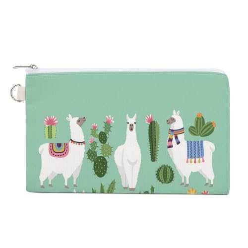 Weiche Clutch, Damenhandtasche aus Segeltuch mit Reißverschluss, Kosmetiktasche, Geldbörse für Kreditkarten, Münzen und Scheine, 19,8 x 11,7 cm, Aufdruck Tribal White Llama Alpaca mit ethnischen Motiv von Anceky