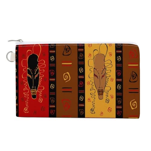 Weiche Clutch, Damenhandtasche aus Segeltuch mit Reißverschluss, Kosmetiktasche, Geldbörse für Kreditkarten, Münzen und Scheine, 19,8 x 11,7 cm, Aufdruck: Afrikanische Stammesmasken, ethnisches afroam von Anceky