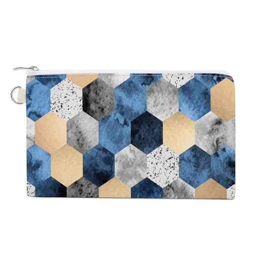 Weiche Clutch, Damenhandtasche aus Segeltuch mit Reißverschluss, Kosmetiktasche, Geldbörse für Kreditkarten, Münzen und Scheine, 19,8 x 11,7 cm, bedruckt mit Goldfolie, grauem Marmor, tiefblauen Polyg von Anceky