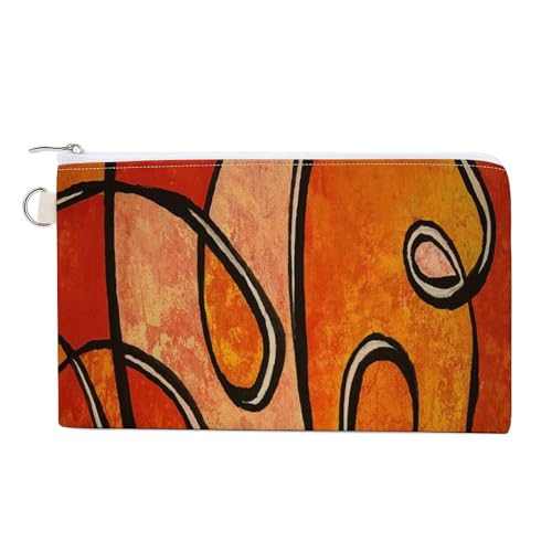 Weiche Clutch, Damenhandtasche aus Segeltuch mit Reißverschluss, Kosmetiktasche, Geldbörse für Kreditkarten, Münzen und Scheine, 19,8 x 11,7 cm, mit Wirbeln in Orangetönen, abstrakter Malerei-Texturdr von Anceky