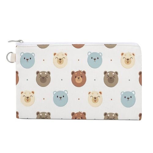 Weiche Clutch, Damenhandtasche aus Segeltuch mit Reißverschluss, Kosmetiktasche, Geldbörse für Kreditkarten, Münzen und Scheine, Crash, 19,8 x 11,7 cm, nahtloser Druck, weiße, blaue und braune Bärenkö von Anceky