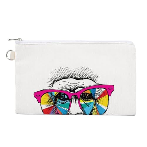 Weiche Clutch, Damenhandtasche aus Segeltuch mit Reißverschluss, Kosmetiktasche, Geldbörse für Kreditkarten, Münzen und Scheine, Crash 7,4 x 4,6 Zoll, bedrucktes Porträt, Affe mit regenbogenfarbener B von Anceky
