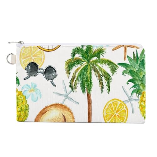 Weiche Clutch, Damenhandtasche aus Segeltuch mit Reißverschluss, Kosmetiktasche, Geldbörse für Kreditkarten, Münzen und Scheine, Motiv: Crash, 19,8 x 11,7 cm, mit Sommerfahrrad, Sonnenbrille, Palmen, Weiche Clutch, Damenhandtasche aus Segeltuch mit Reißverschluss, Kosmetiktasche, Geldbörse für Kreditkarten, Münzen und Scheine, Motiv: Crash, 19,8 x 11,7 cm, mit Sommerfahrrad, Sonnenbrille, Palmen, von Anceky
