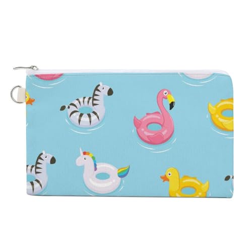Weiche Clutch, Damenhandtasche aus Segeltuch mit Reißverschluss, Make-up-Tasche, Geldbörse für Kreditkarten, Münzen, Scheine, 19,8 x 11,7 cm, Aufdruck: Aufblasbare Gummienten, Flamingos, Einhörner, Ze von Anceky