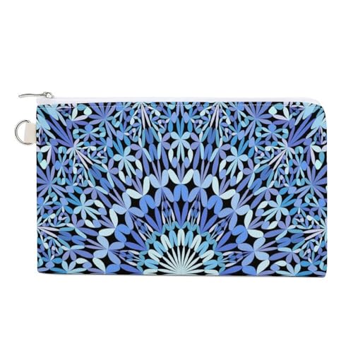 Weiche Clutch, Damenhandtasche aus Segeltuch mit Reißverschluss, Make-up-Tasche, Geldbörse für Kreditkarten, Münzen, Scheine, 19,8 x 11,7 cm, Aufdruck: Blumenmuster, blaues Kaleidoskop, Mandala, Blume von Anceky