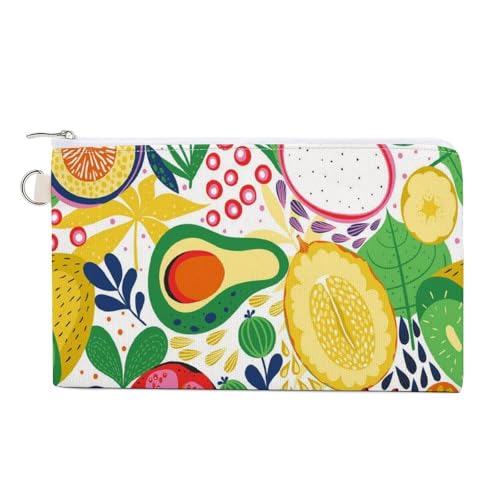 Weiche Clutch, Damenhandtasche aus Segeltuch mit Reißverschluss, Make-up-Tasche, Geldbörse für Kreditkarten, Münzen, Scheine, Crash, 19,8 x 11,7 cm, Aufdruck: Bunte tropische Früchte, Avocado, Zitrone von Anceky