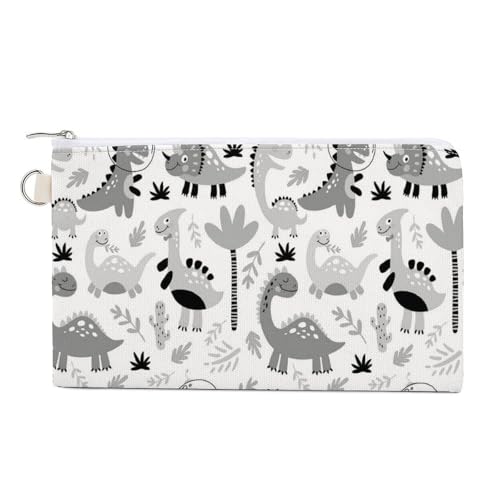 Weiche Clutch, Damenhandtasche aus Segeltuch mit Reißverschluss, Make-up-Tasche, Geldbörse für Kreditkarten, Münzen, Scheine, Crash, 19,8 x 11,7 cm, Aufdruck: süße Dinosaurier in Retro-Schwarz-Weiß von Anceky