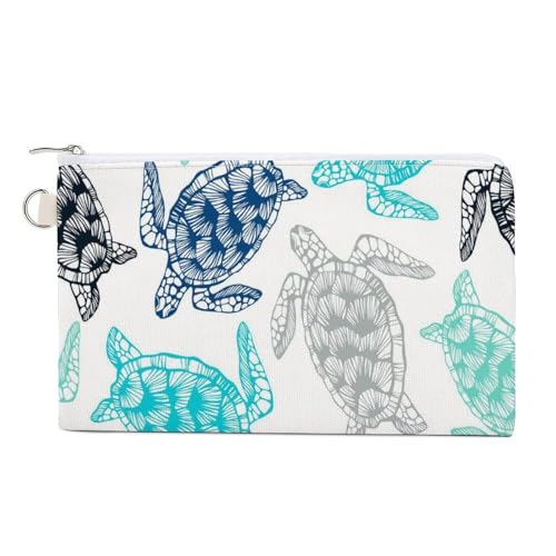 Weiche Clutch, Damenhandtasche aus Segeltuch mit Reißverschluss, Make-up-Tasche, Geldbörse für Kreditkarten, Münzen und Scheine, 19,8 x 11,7 cm, Druck: Nahtlose Zeichnung, Meeresschildkröten, Türkis, von Anceky