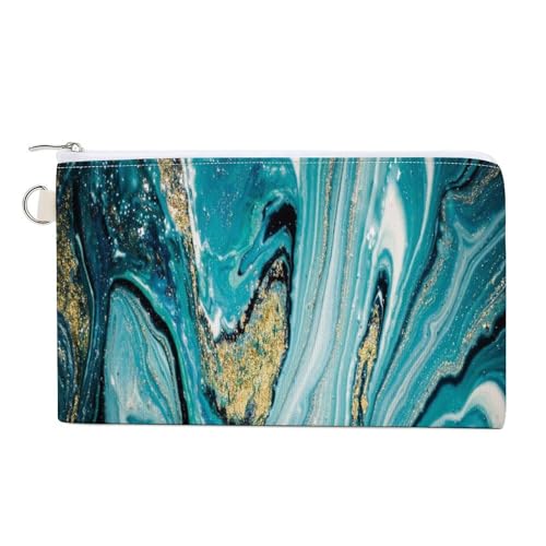 Weiche Clutch, Damenhandtasche aus Segeltuch mit Reißverschluss, Make-up-Tasche, Geldbörse für Kreditkarten, Münzen und Scheine, Crash, 19,8 x 11,7 cm, Druck: Gold, Türkis, Blau, Marmorstruktur, luxur von Anceky