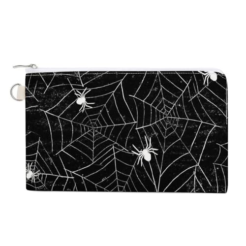 Weiche Clutch, Damenhandtasche aus Segeltuch mit Reißverschluss, Make-up-Tasche, Geldbörse für Kreditkarten, Münzen und Scheine, Crash 7,4 x 4,6 Zoll, Aufdruck Retro Halloween, schwarz-weiße Spinnenne von Anceky