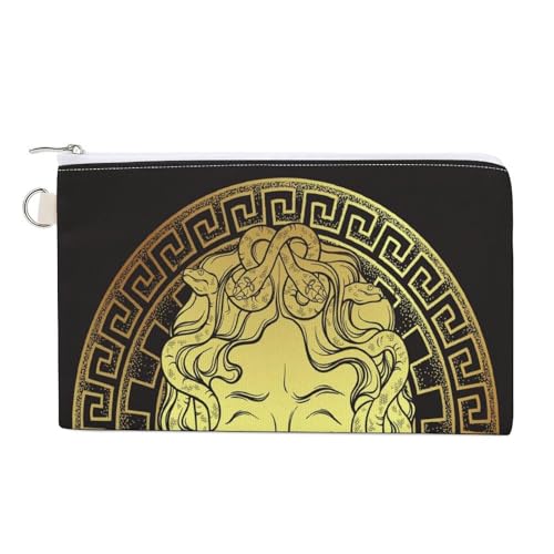 Weiche Clutch-Geldbörse, Damenhandtasche aus Segeltuch mit Reißverschluss, Kosmetiktasche, Geldbörse für Kreditkarten, Münzen und Scheine, 19,8 x 11,7 cm, Aufdruck „Goldener Kopf auf Linienkunst und P von Anceky