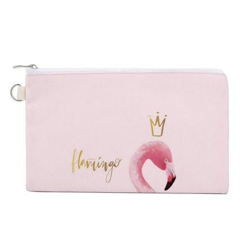 Weiche Clutch-Geldbörse, Damenhandtasche aus Segeltuch mit Reißverschluss, Make-up-Tasche, Geldbörse für Kreditkarten, Münzen, Scheine, 19,8 x 11,7 cm, Aufdruck: Blumenmuster, rosa Flamingo mit golden von Anceky