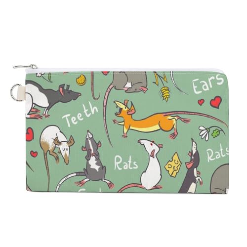 Weiche Clutch-Geldbörse, Damenhandtasche aus Segeltuch mit Reißverschluss, Make-up-Tasche, Geldbörse für Kreditkarten, Münzen, Scheine, Crash, 19,8 x 11,7 cm, Aufdruck: Fancy Rats Teeth Tails Seamless von Anceky