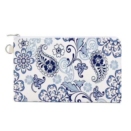 Weiche Clutch-Geldbörse, Damenhandtasche aus Segeltuch mit Reißverschluss, Make-up-Tasche, Geldbörse für Kreditkarten, Münzen, Scheine, Crash, 19,8 x 11,7 cm, Aufdruck: Orientalisches Indigo, traditio von Anceky