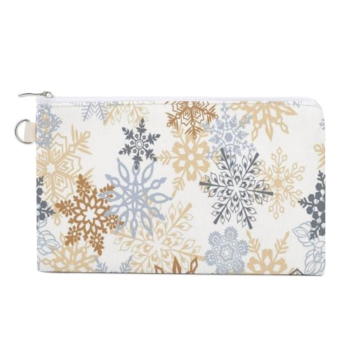 Weiche Clutch-Geldbörse, Damenhandtasche aus Segeltuch mit Reißverschluss, Make-up-Tasche, Geldbörse für Kreditkarten, Münzen, Scheine, Crash, 19,8 x 11,7 cm, Aufdruck: Weihnachtsschneeflocken, nahtlo von Anceky