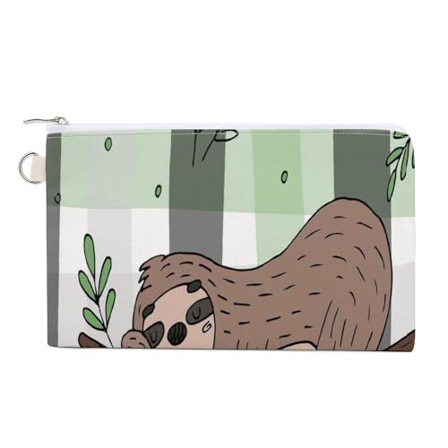 Weiche Clutch-Geldbörse, Damenhandtasche aus Segeltuch mit Reißverschluss, Make-up-Tasche, Geldbörse für Kreditkarten, Münzen, Scheine, Crash, 19,8 x 11,7 cm, Aufdruck: süßes Faultier auf Baum mit Blä von Anceky