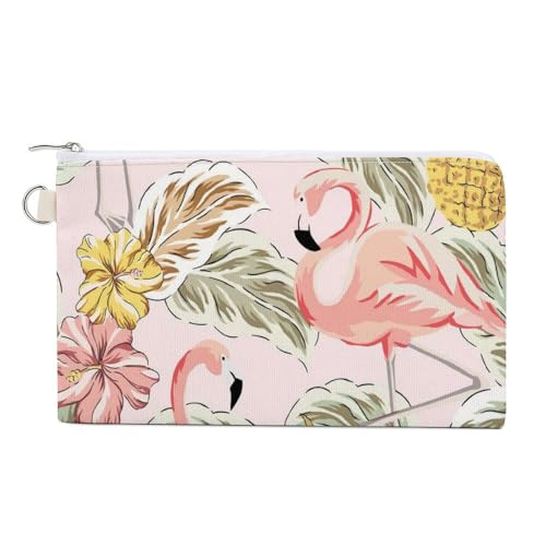 Weiche Clutch-Geldbörse, Damenhandtasche aus Segeltuch mit Reißverschluss, Make-up-Tasche, Geldbörse für Kreditkarten, Münzen, Scheine, Crash, 19,8 x 11,7 cm, Aufdruck: tropische rosa Flamingos, Kiefe von Anceky