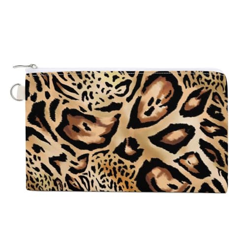 Weiche Clutch-Geldbörse, Damenhandtasche aus Segeltuch mit Reißverschluss, Make-up-Tasche, Geldbörse für Kreditkarten, Münzen, Scheine, Crash, 19,8 x 11,7 cm, Druck, nahtlose braune Leopardenhaut, Tie von Anceky