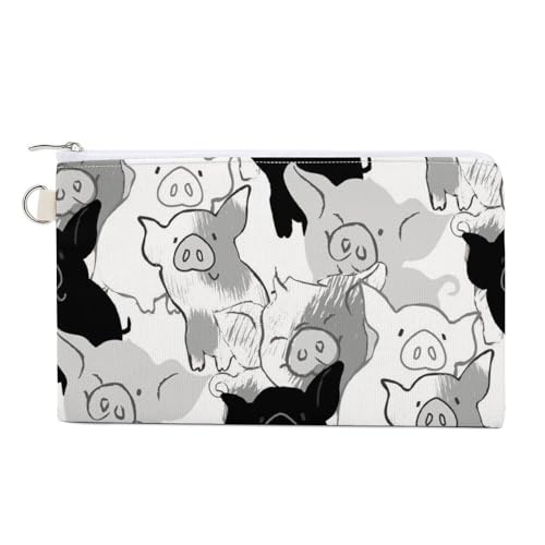 Weiche Clutch-Geldbörse, Damenhandtasche aus Segeltuch mit Reißverschluss, Make-up-Tasche, Geldbörse für Kreditkarten, Münzen, Scheine, Crash, 19,8 x 11,7 cm, Druck, nahtlose weiß-schwarze Schweinestr von Anceky