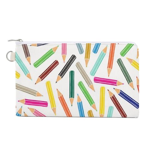 Weiche Clutch-Geldbörse, Damenhandtasche aus Segeltuch mit Reißverschluss, Make-up-Tasche, Geldbörse für Kreditkarten, Münzen, Scheine, Crash, 19,8 x 11,7 cm, Druck: Bunte Bleistifte nahtlos auf Weiß von Anceky