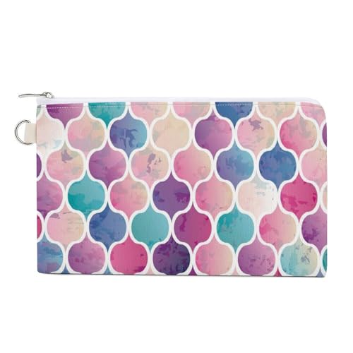 Weiche Clutch-Geldbörse, Damenhandtasche aus Segeltuch mit Reißverschluss, Make-up-Tasche, Geldbörse für Kreditkarten, Münzen, Scheine, Crash, 19,8 x 11,7 cm, Druck: Bunte marokkanische Fliesen, Aquar von Anceky