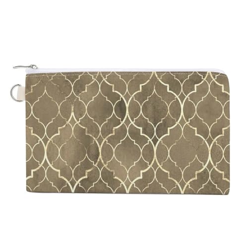 Weiche Clutch-Geldbörse, Damenhandtasche aus Segeltuch mit Reißverschluss, Make-up-Tasche, Geldbörse für Kreditkarten, Münzen, Scheine, Crash, 19,8 x 11,7 cm, Druck: Nahtlose goldene marokkanische Kac von Anceky