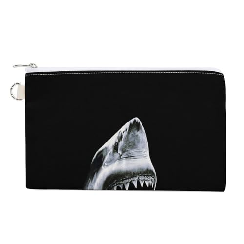 Weiche Clutch-Geldbörse, Damenhandtasche aus Segeltuch mit Reißverschluss, Make-up-Tasche, Geldbörse für Kreditkarten, Münzen und Scheine, 19,8 x 11,7 cm, Aufdruck „Shadow Black Shark mit offenem Mun von Anceky