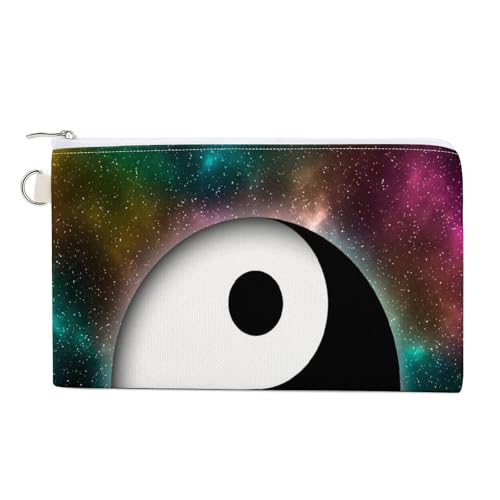 Weiche Clutch-Geldbörse, Damenhandtasche aus Segeltuch mit Reißverschluss, Make-up-Tasche, Geldbörse für Kreditkarten, Münzen und Scheine, 19,8 x 11,7 cm, Aufdruck: Yin-Yang-Symbol auf bunten grün-ros von Anceky