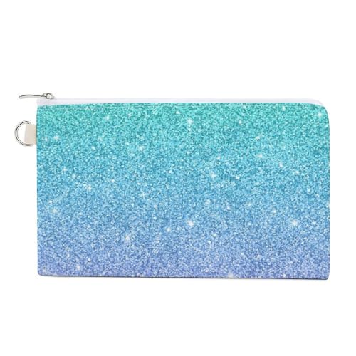 Weiche Clutch-Geldbörse, Damenhandtasche aus Segeltuch mit Reißverschluss, Make-up-Tasche, Geldbörse für Kreditkarten, Münzen und Scheine, 19,8 x 11,7 cm, bedruckte Glitzerstruktur mit blau-pinkem Far von Anceky
