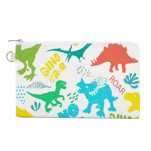 Weiche Clutch-Geldbörse, Damenhandtasche aus Segeltuch mit Reißverschluss, Make-up-Tasche, Geldbörse für Kreditkarten, Münzen und Scheine, Crash 7,4 x 4,6 Zoll, Aufdruck: Bunte Dinosaurier auf Weiß von Anceky