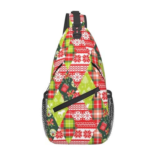 Weihnachten Neujahr Schneeflocken Patchwork Stoff Cross Brusttasche Diagonal Wandern Crossbody Bag Reise Schulter Tagesrucksack Leichter Sling Rucksack Radfahren Tagesrucksäcke Fitness Brust Rucksäcke von Anceky