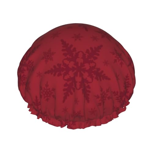 Weihnachts-Duschhauben mit roten Schneeflocken für Damen, wiederverwendbar, wasserdicht, weich, doppelte Schutzschichten von Anceky