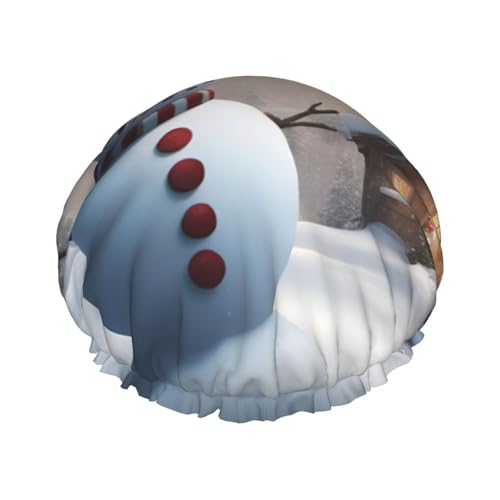 Weihnachts-Schneemann-3-Druck, exquisite Duschhaube für Damen, leicht, weich, doppelt wasserdicht, Badehut von Anceky