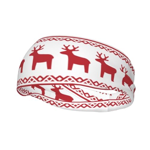 Weihnachts-Strick-Stirnbänder mit nahtlosem Muster und Schneeflocken und Hirschen, für Herren und Damen, rutschfest, feuchtigkeitsableitendes Sport-Schweißband für Fitnessstudio, Basketball, Yoga von Anceky