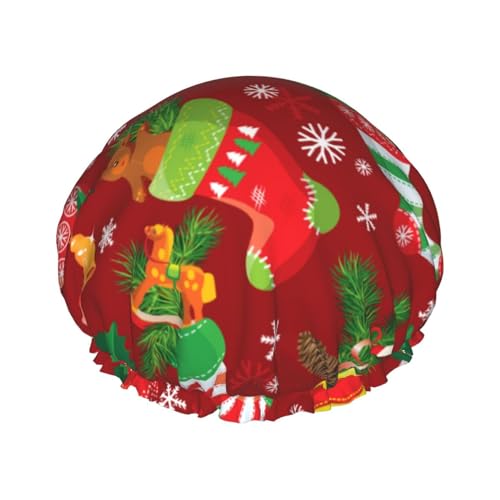 Weihnachts- und Neujahrs-Duschhauben für Frauen, wiederverwendbar, wasserdicht, weich, doppelte Schutzschichten von Anceky