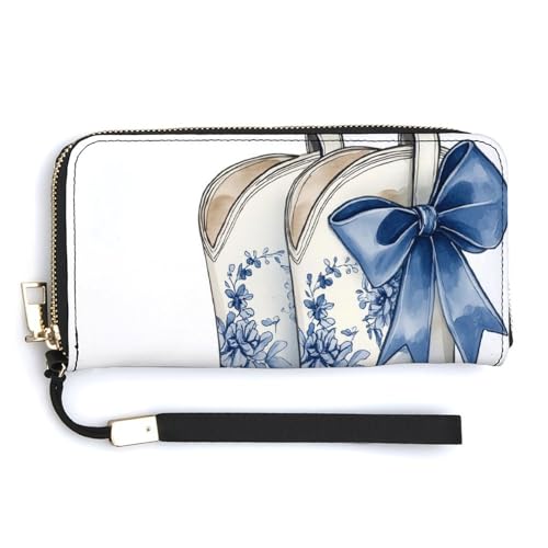 Weiße Cowgirl-Stiefel mit koketten Schleifen, PU-Leder-Clutch, langes zweifach gefaltetes Portemonnaie, Münzbörse, Kreditkartenetui, langlebiger Kartenhalter, Geldaufbewahrung für Damen und Herren Weiße Cowgirl-Stiefel mit koketten Schleifen, PU-Leder-Clutch, langes zweifach gefaltetes Portemonnaie, Münzbörse, Kreditkartenetui, langlebiger Kartenhalter, Geldaufbewahrung für Damen und Herren von Anceky