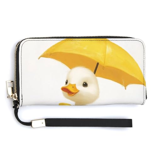 Weiße Ente mit gelbem Regenschirm, PU-Leder-Clutch, langes, zweifach gefaltetes Portemonnaie, Münzbörse, Kreditkartenetui, langlebiger Kartenhalter, Geldaufbewahrung für Damen und Herren Weiße Ente mit gelbem Regenschirm, PU-Leder-Clutch, langes, zweifach gefaltetes Portemonnaie, Münzbörse, Kreditkartenetui, langlebiger Kartenhalter, Geldaufbewahrung für Damen und Herren von Anceky