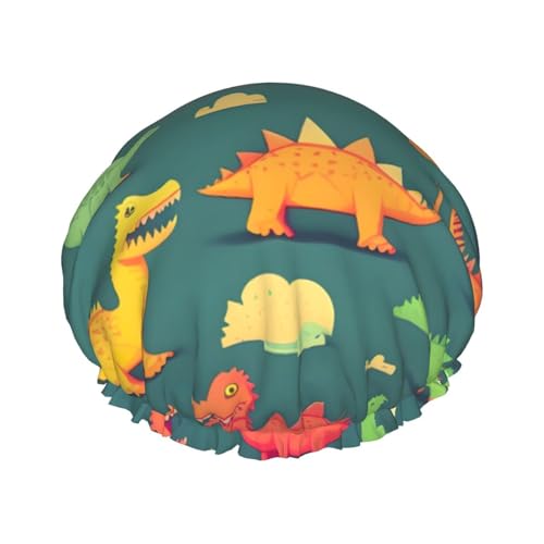 viele kleine Dinosaurier-Print Exquisite Damen-Duschhaube Leichte, weiche, doppelt wasserdichte Badekappe von Anceky