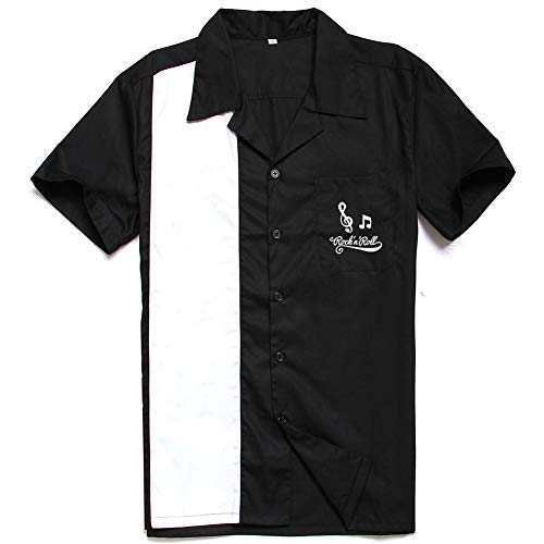 Anchor MSJ Herren 50er Jahre Herren Hemd Baumwolle Kurzarm Vintage Fifties Bowling Casual Button-Down Shirts Gr. XXL, Schwarz Anchor MSJ Herren 50er Jahre Herren Hemd Baumwolle Kurzarm Vintage Fifties Bowling Casual Button-Down Shirts Gr. XXL, Schwarz von Anchor MSJ