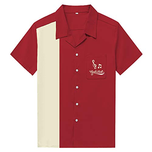 Anchor MSJ Herren 50er Jahre Männliche Kleidung Rockabilly Stil Baumwolle Herren Hemd Kurzarm Fifties Bowling Casual Button-Down-Shirts - Rot - XX-Large Anchor MSJ Herren 50er Jahre Männliche Kleidung Rockabilly Stil Baumwolle Herren Hemd Kurzarm Fifties Bowling Casual Button-Down-Shirts - Rot - XX-Large von Anchor MSJ