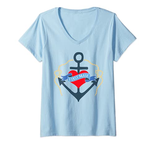 Damen Vintage First Mate Seemannsfrau T-Shirt mit V-Ausschnitt Damen Vintage First Mate Seemannsfrau T-Shirt mit V-Ausschnitt von Anchor Nautical