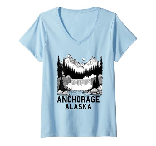 Damen Anchorage Alaska Souvenir Herren Damen Alaska Reise Familie T-Shirt mit V-Ausschnitt von Anchorage Alaska Souvenir